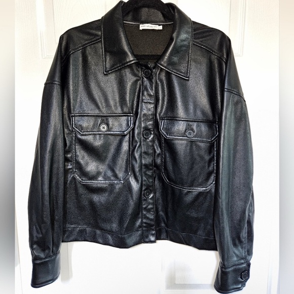 Avec Les Filles Jackets & Blazers - Anthropologie Avec Les Filles Lightweight Black Vegan Leather Shacket